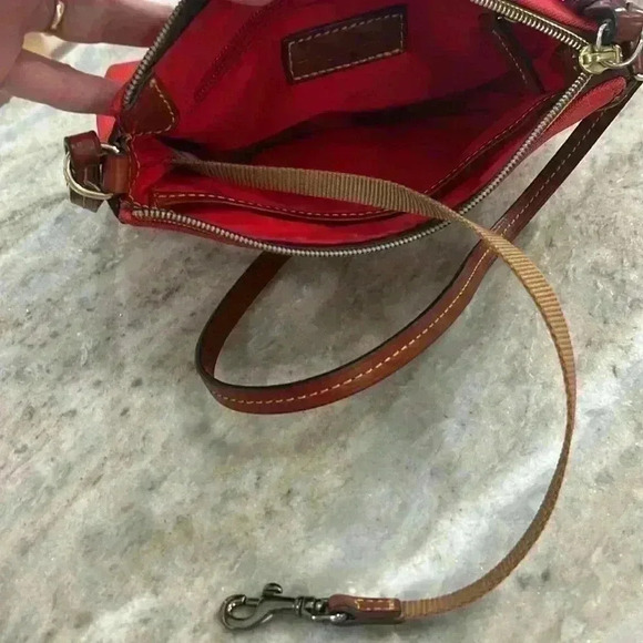 Dooney and Bourke Red Nylon Crossbody Leather Strap & zipper pull w/long strap - Picture 14 of 14